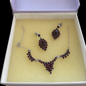 Czech garnet earrings and necklace
